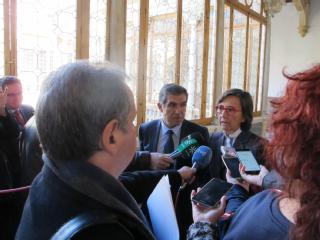 El presidente del alto tribunal andaluz, Lorenzo del Río, y la consejera de Justicia e Interior en funciones de la Junta de Andalucía, Rosa Aguilar